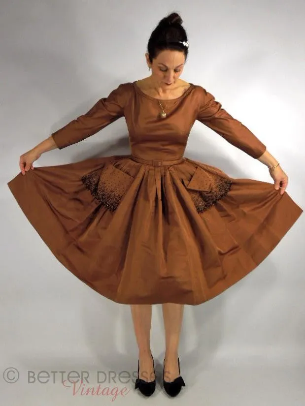 50s Party Dress in Mocha Silk - sm