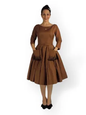 50s Party Dress in Mocha Silk - sm