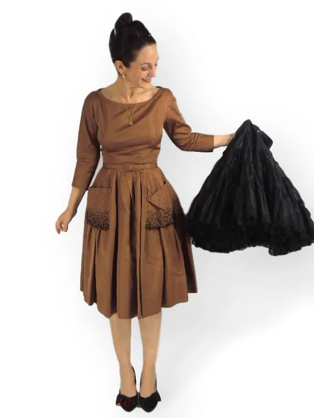 50s Party Dress in Mocha Silk - sm