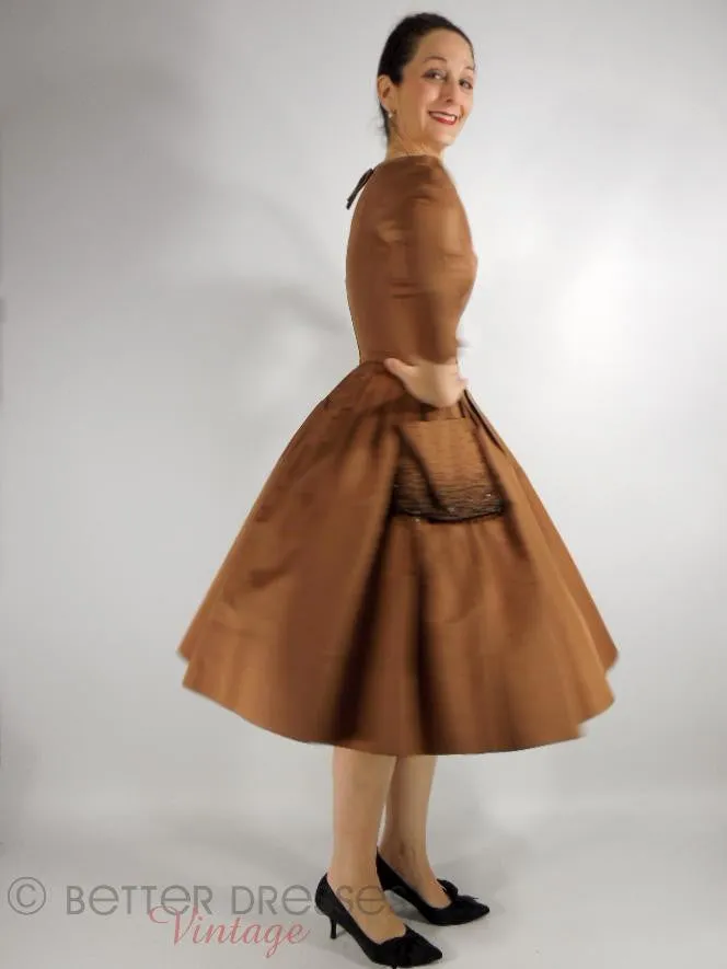 50s Party Dress in Mocha Silk - sm