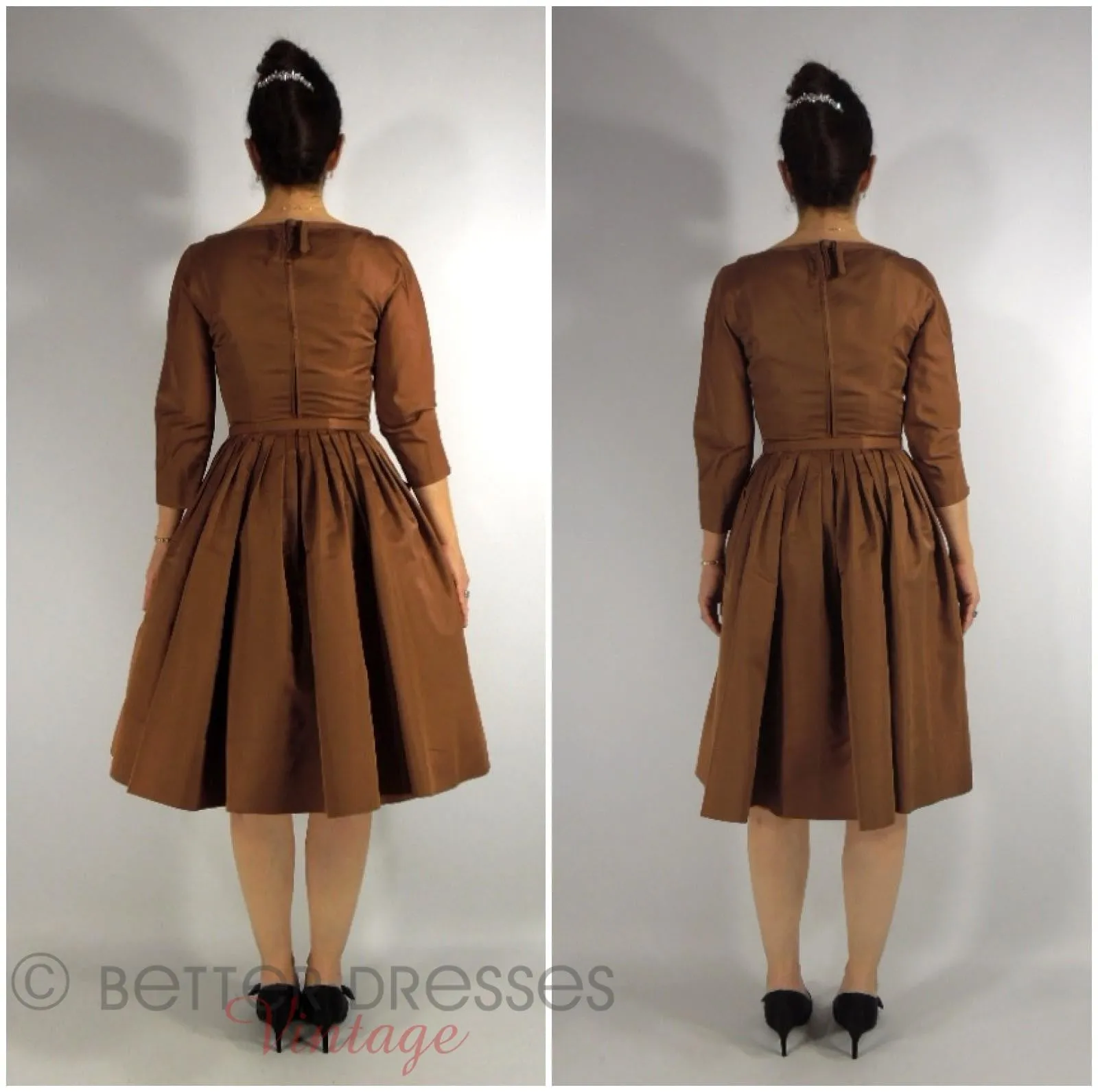 50s Party Dress in Mocha Silk - sm