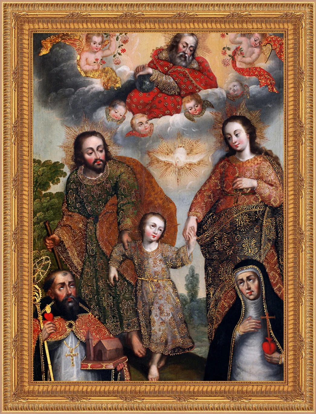 8X10 The Two Trinities w/St. Augustine and St. Catherine of Siena - Cusco School - TRANSFIGURATIONS