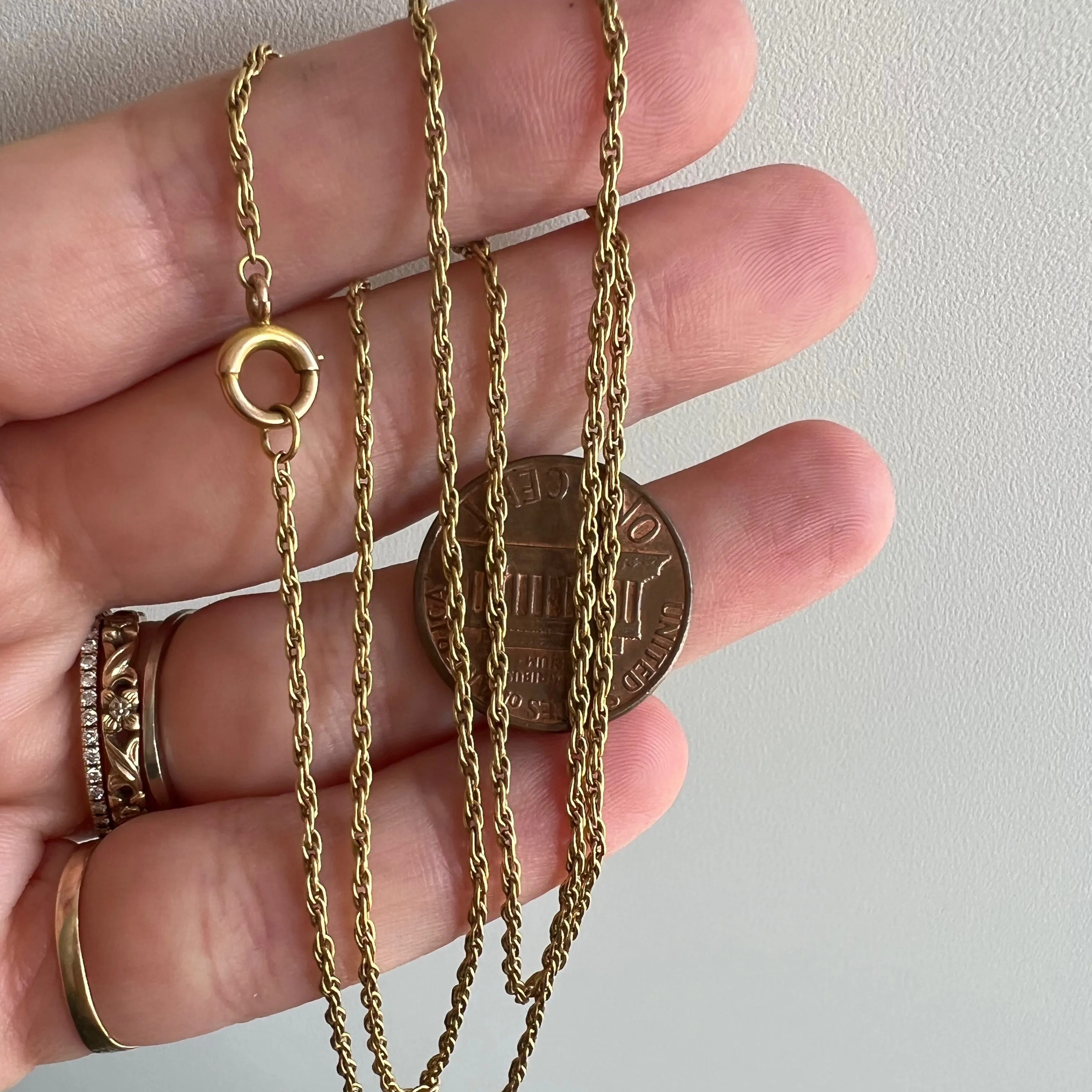 A N T I Q U E // woven links / solid 18k yellow gold loose link rope chain / almost 22, 4.2g