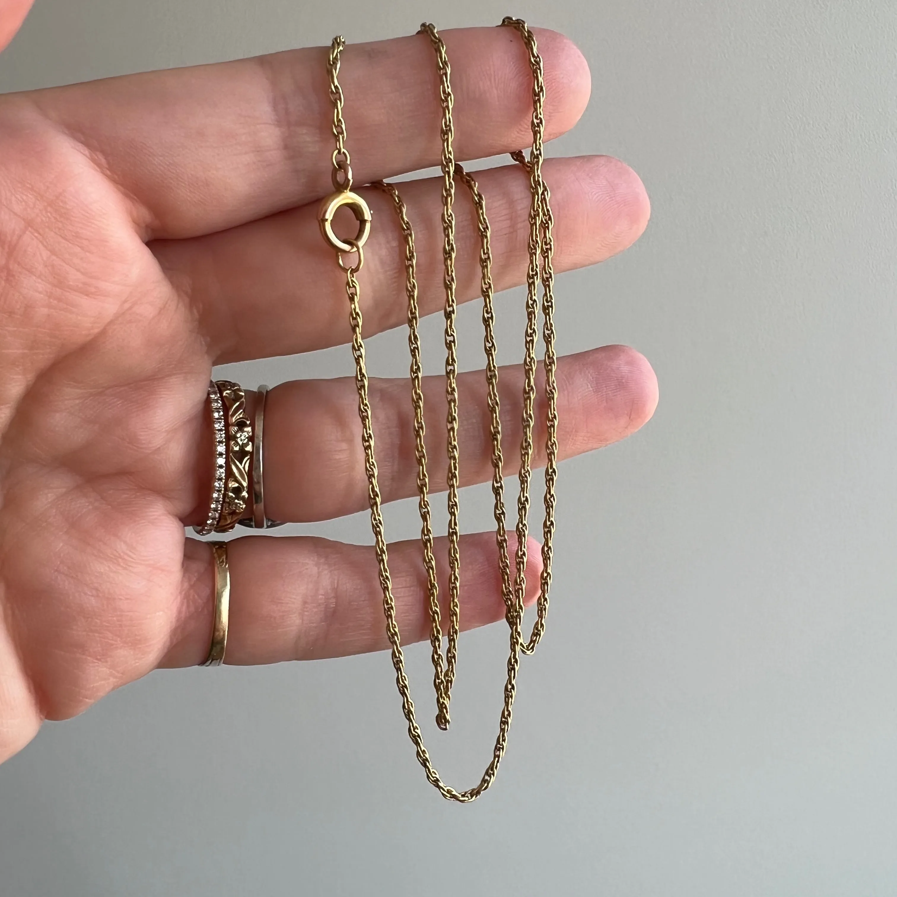 A N T I Q U E // woven links / solid 18k yellow gold loose link rope chain / almost 22, 4.2g