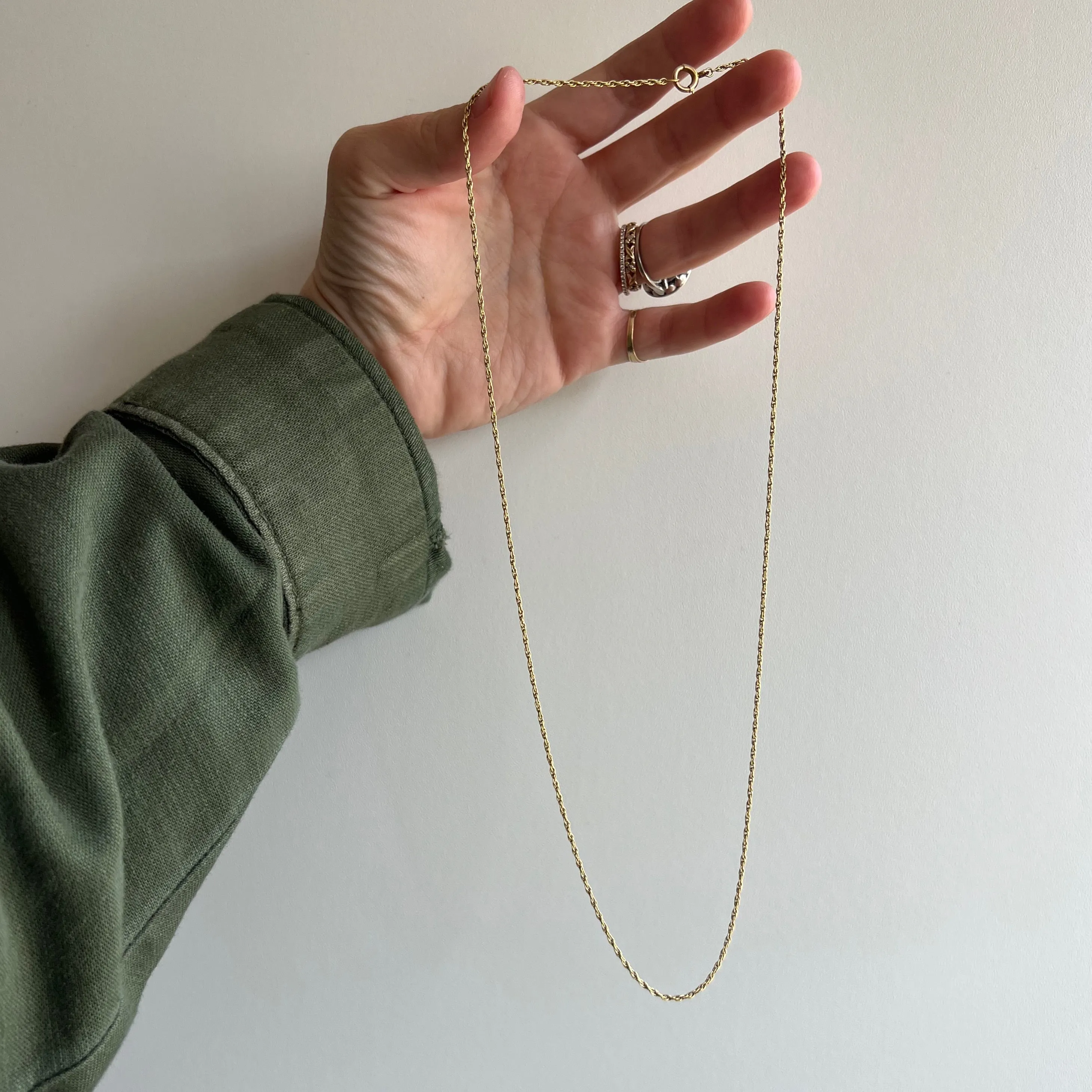 A N T I Q U E // woven links / solid 18k yellow gold loose link rope chain / almost 22, 4.2g