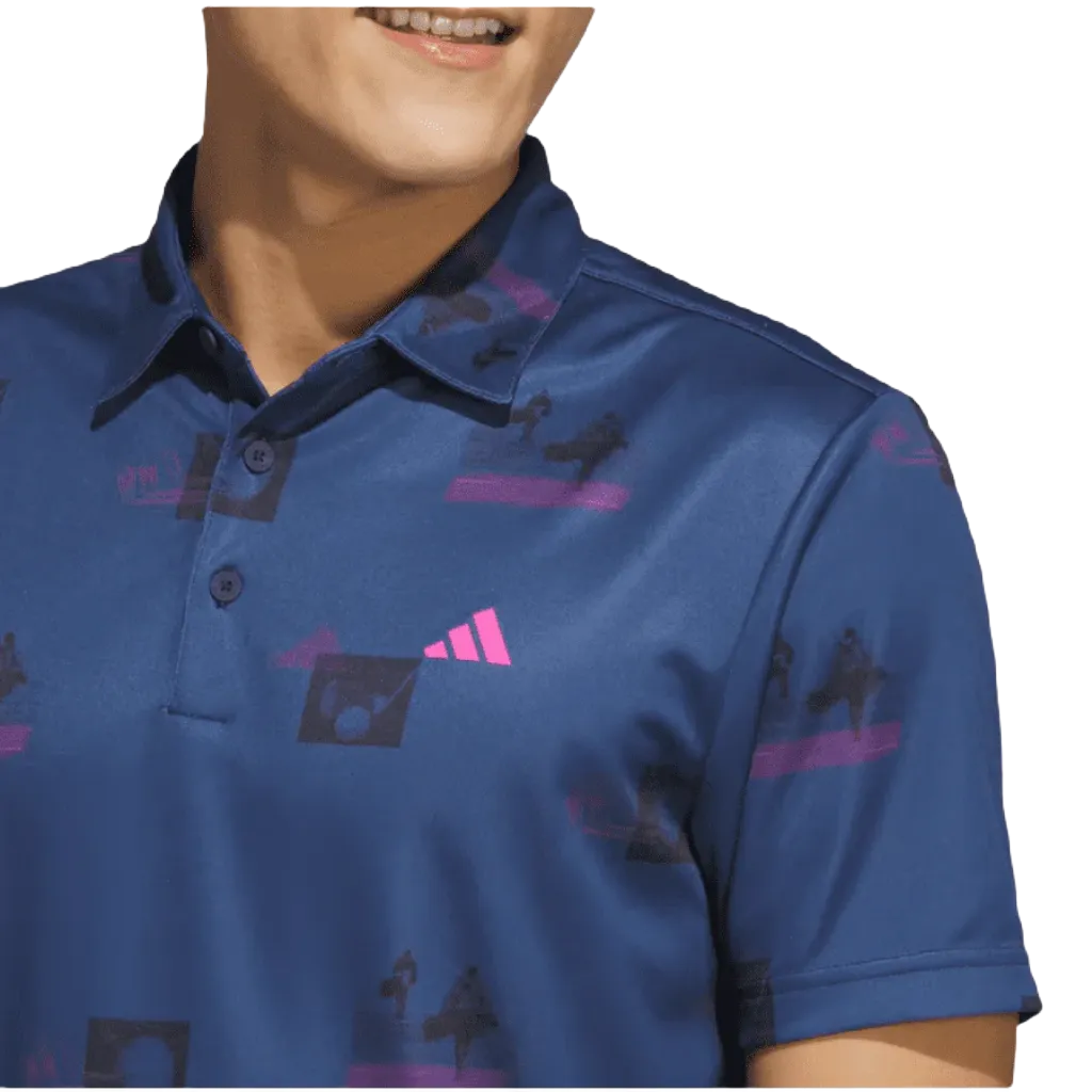 Adidas Allover-Print Golf Polo Shirt - Navy