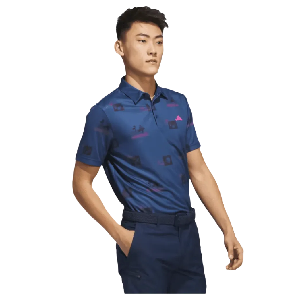 Adidas Allover-Print Golf Polo Shirt - Navy