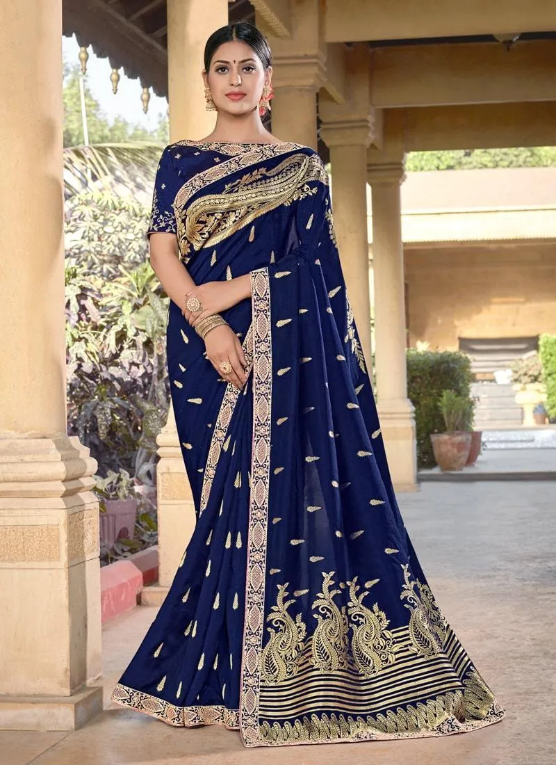 Admiring Silk Base Navy Blue Color Silk weave And Zari Work Saree