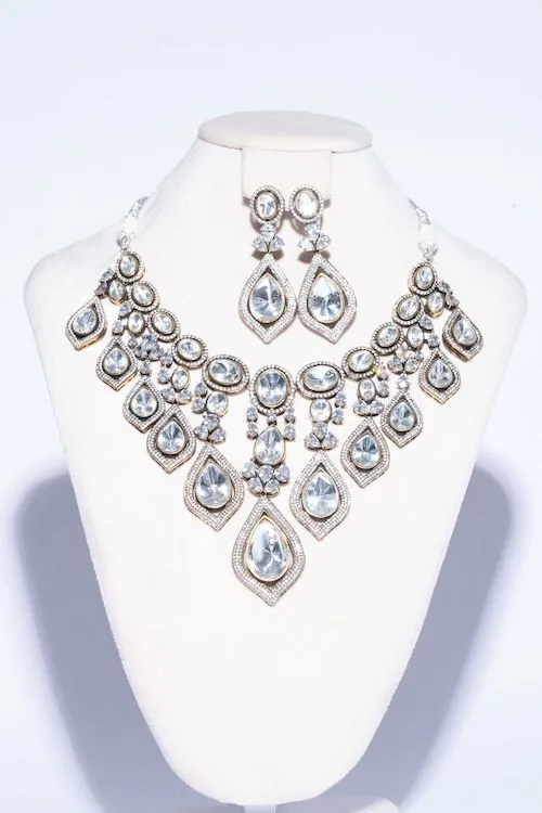 Ajmar Crystal Necklace & Earring Set By Jaipur Rose Luxury Indian Jewelry Online