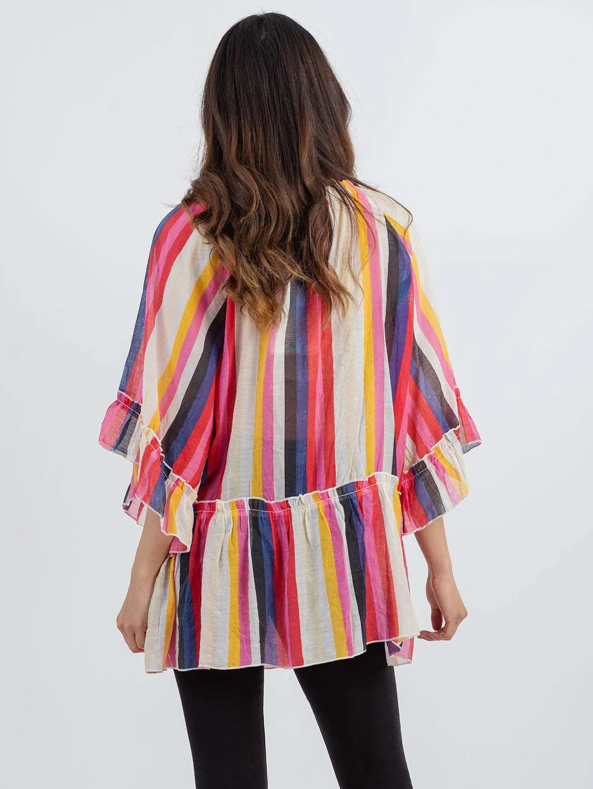 American Bling Women's Multicolored Stripe Print Tiered Shirt