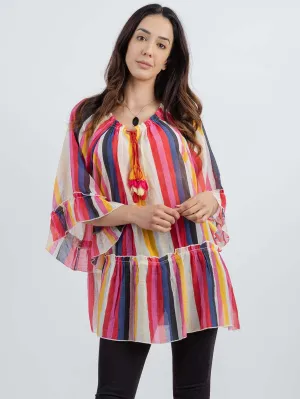 American Bling Women's Multicolored Stripe Print Tiered Shirt