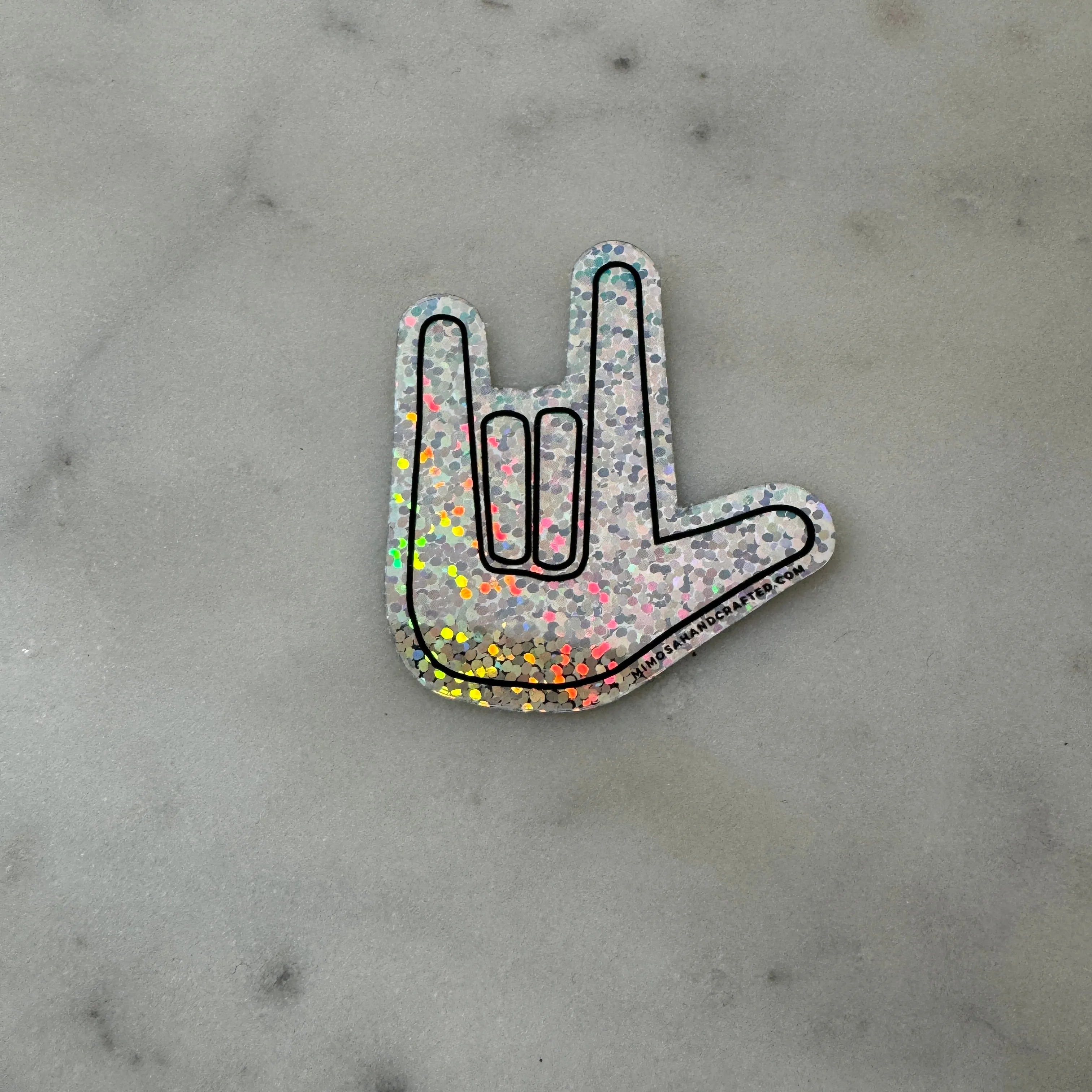 ASL I LOVE YOU STICKER - GLITTER