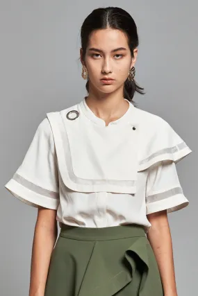 Asymmetrical Layered Trimming Shirt White