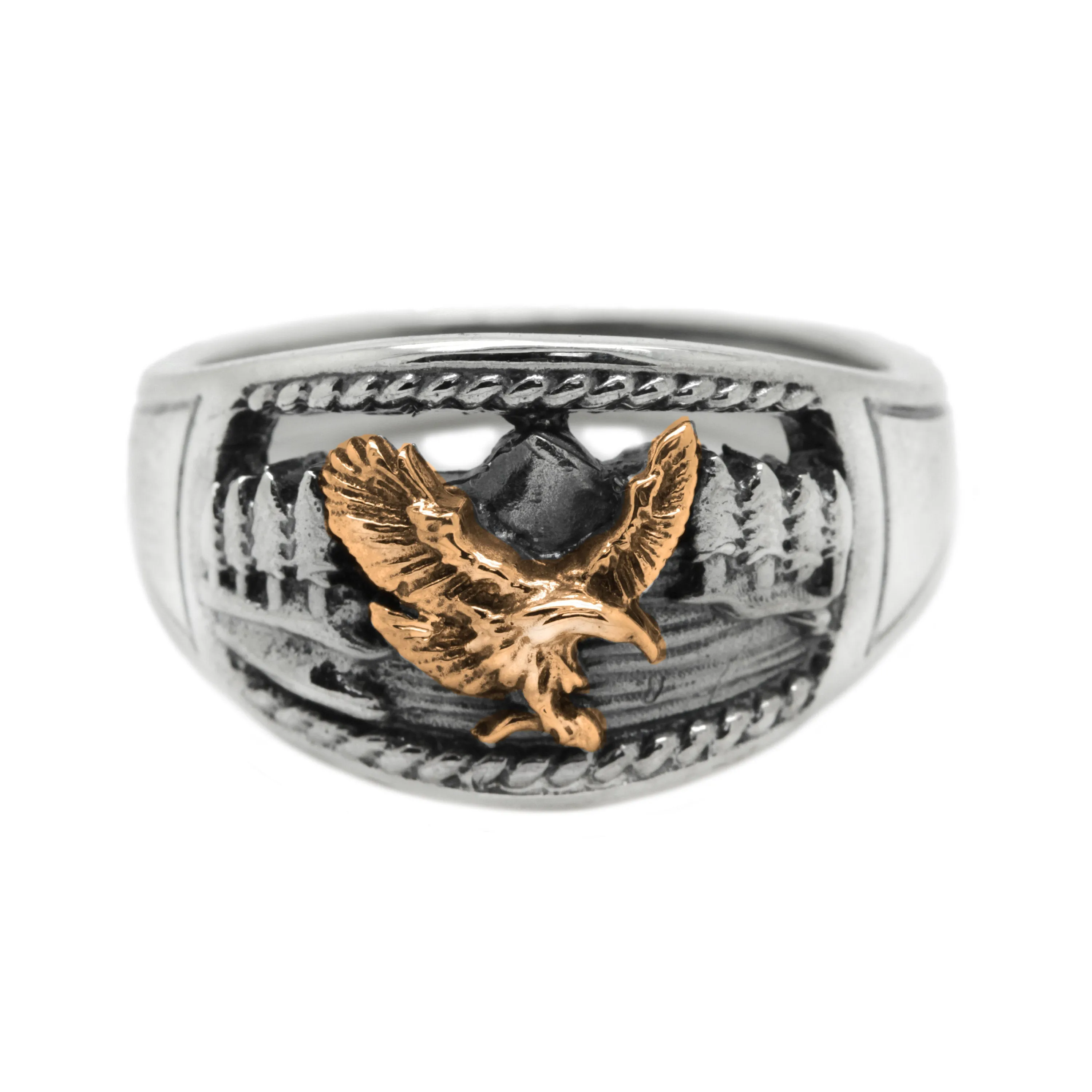 Bald Eagle American Cowboy Mens Silver Ring