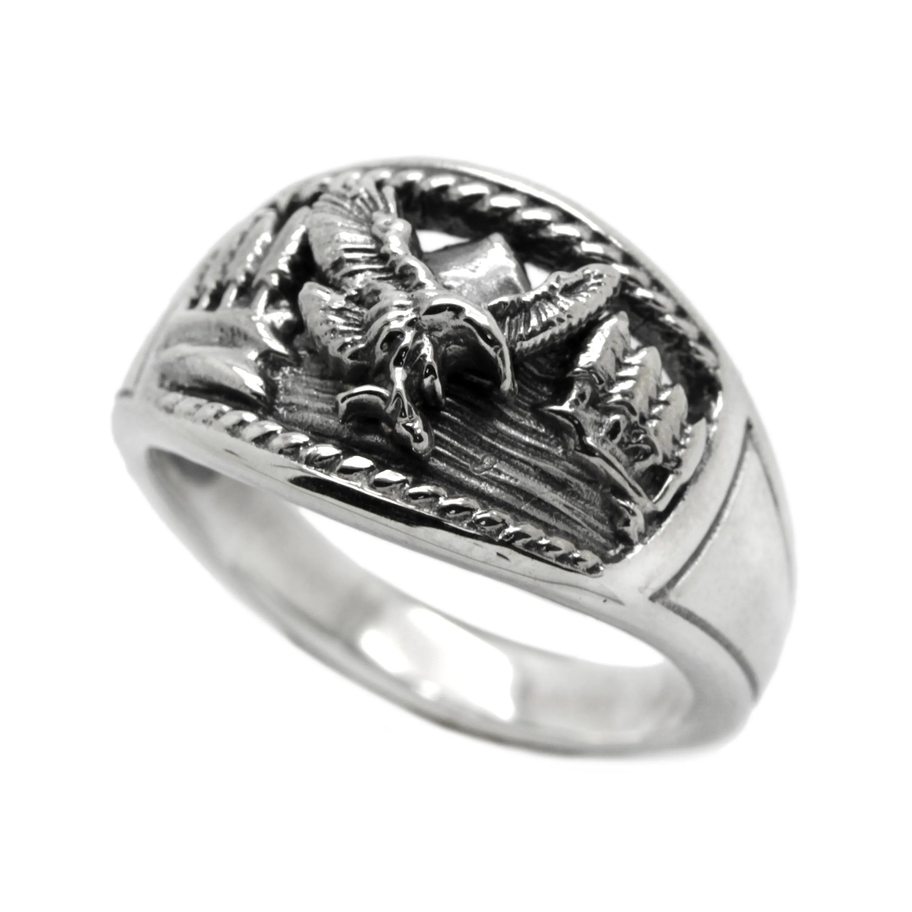 Bald Eagle American Cowboy Mens Silver Ring