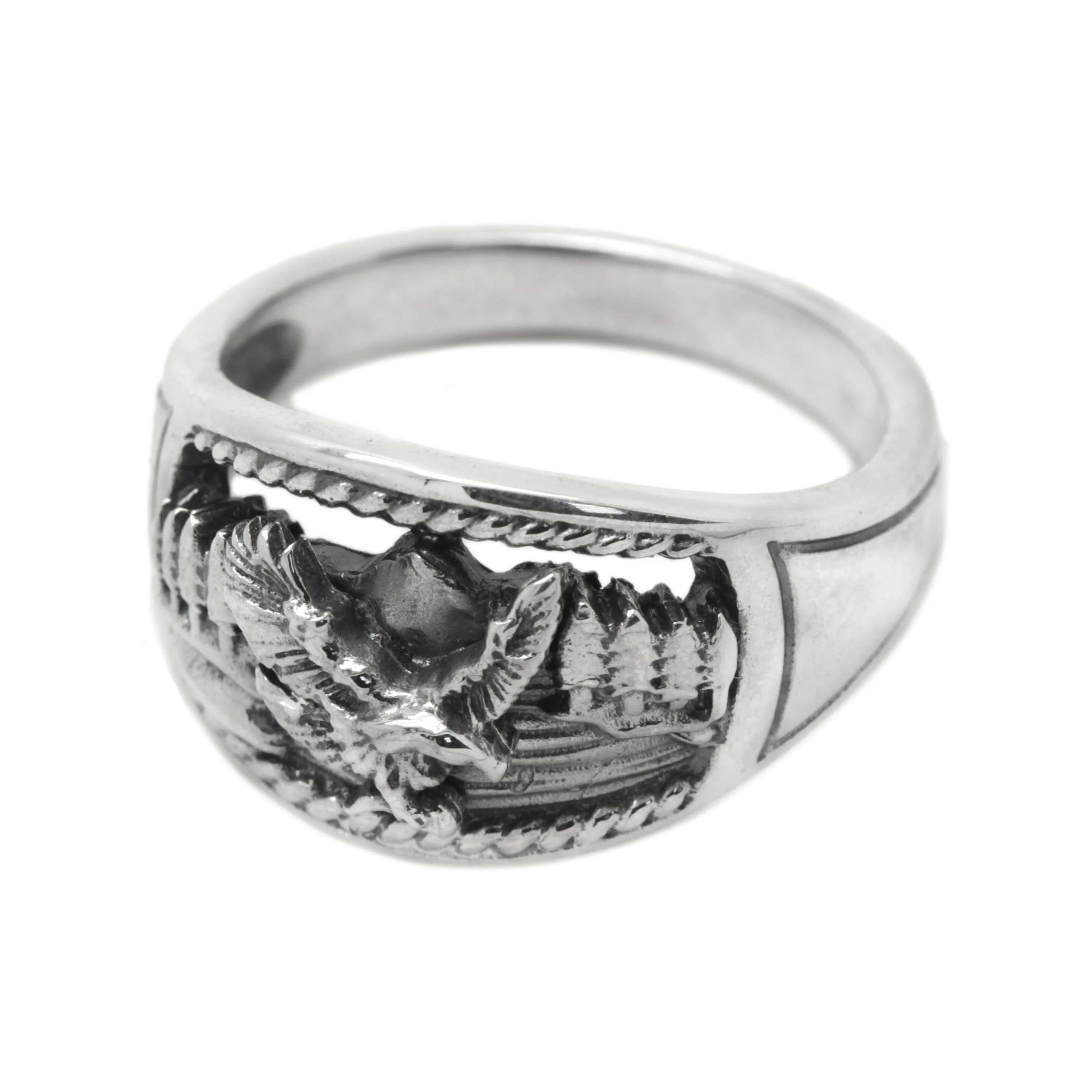 Bald Eagle American Cowboy Mens Silver Ring