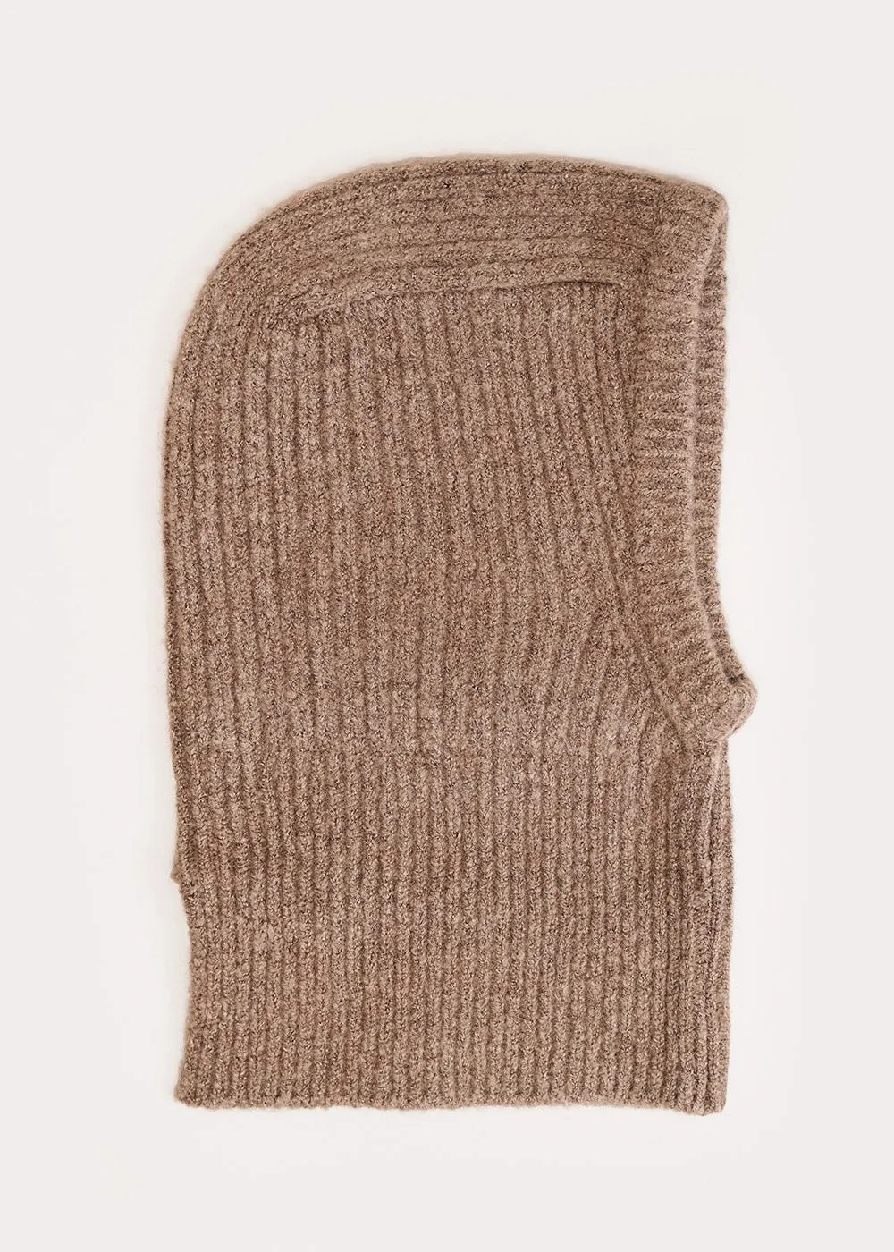 Beige Ribbed Knit Balaclava