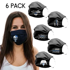 Blue Line Cotton Face Masks Washable Reuseable Law Enforcement American Flag USA Black