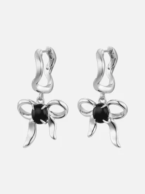 Bow Charm Earrings: Sterling Silver   Onyx