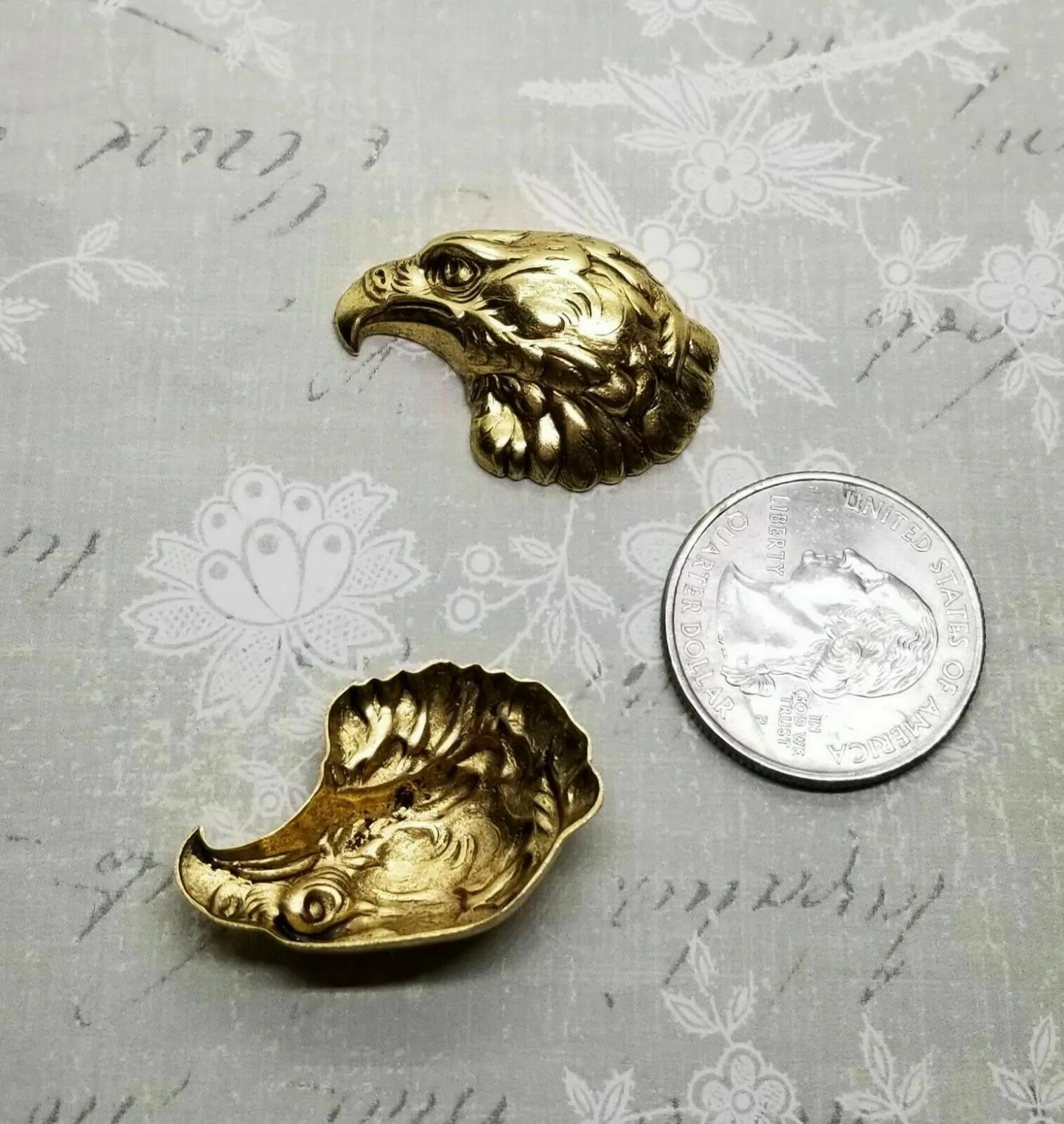 Brass Eagle Bird Head Stampings x 2 - 1722FFA.