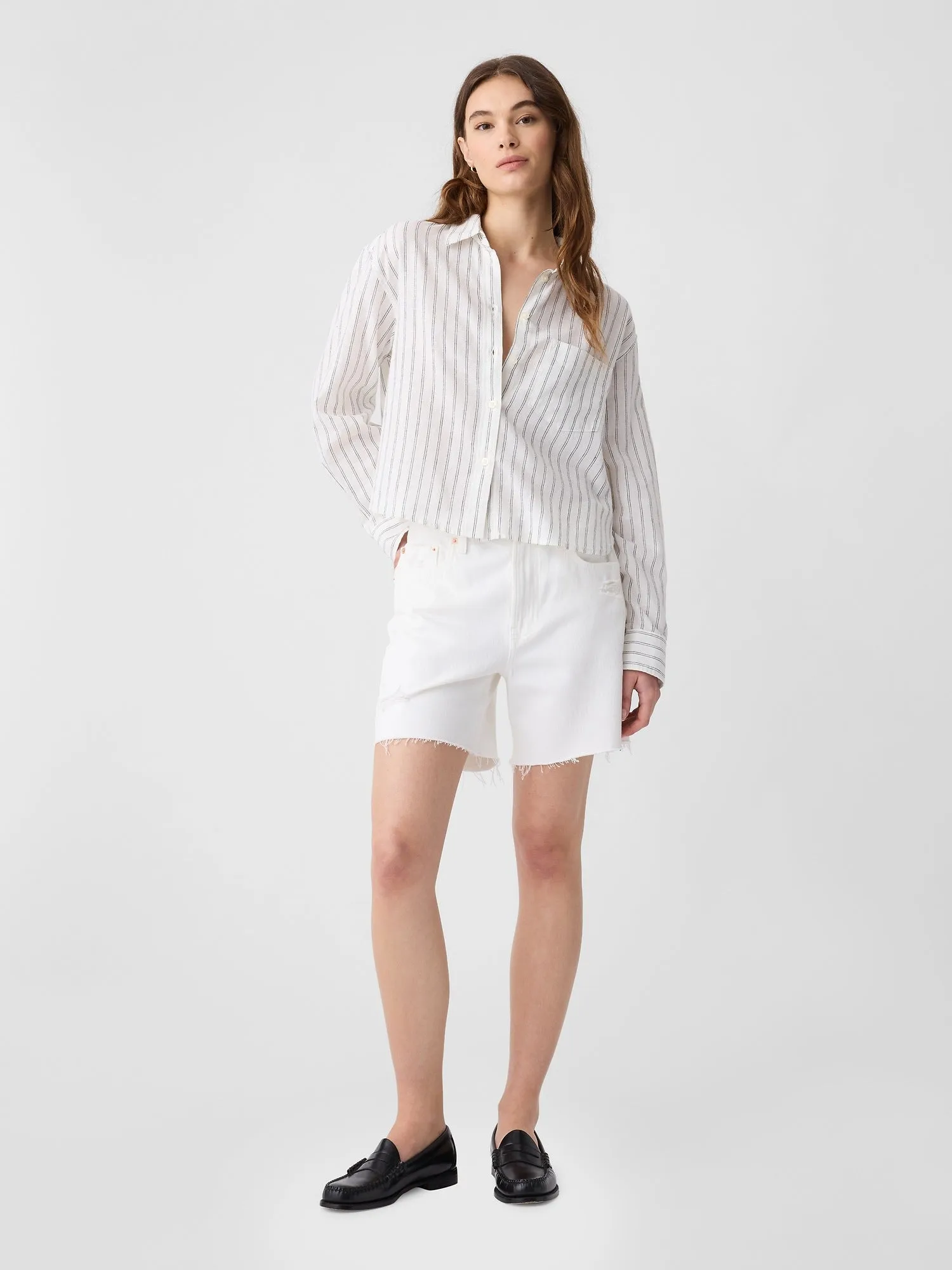 Cropped Linen-Blend Shirt