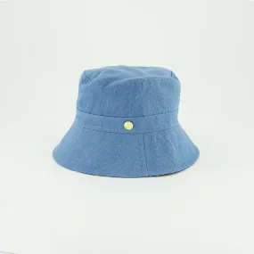 Denim Wide Brim Bucket Hat.Floral Print Detail.