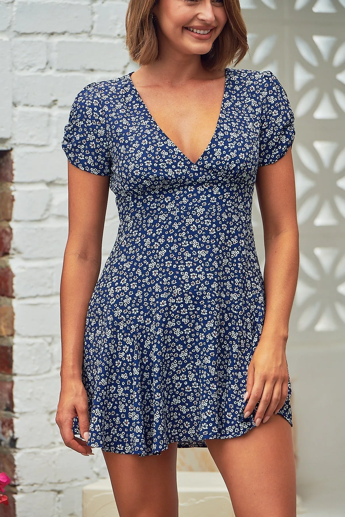 Dylan Floral Navy Cap Sleeve Dress