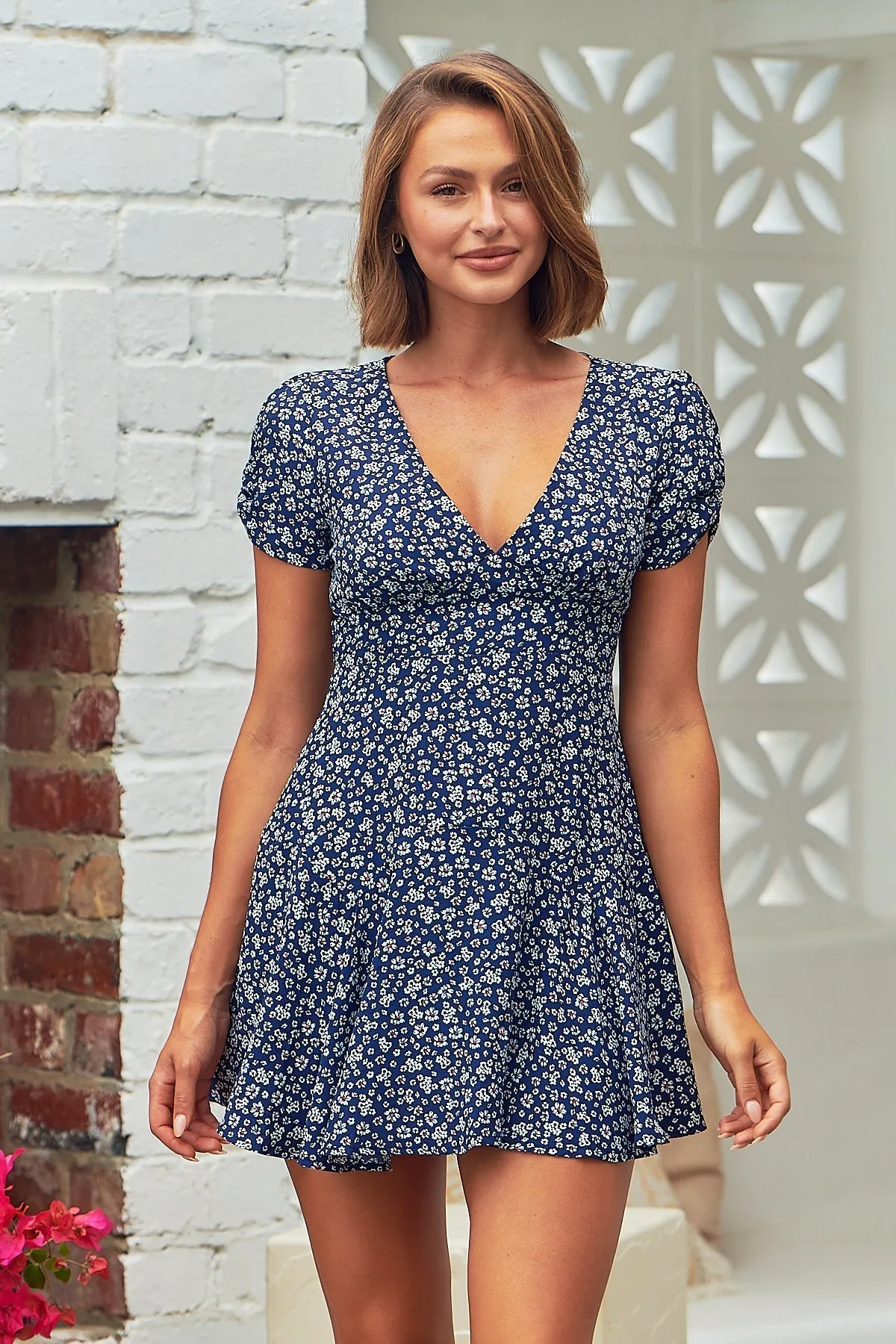 Dylan Floral Navy Cap Sleeve Dress