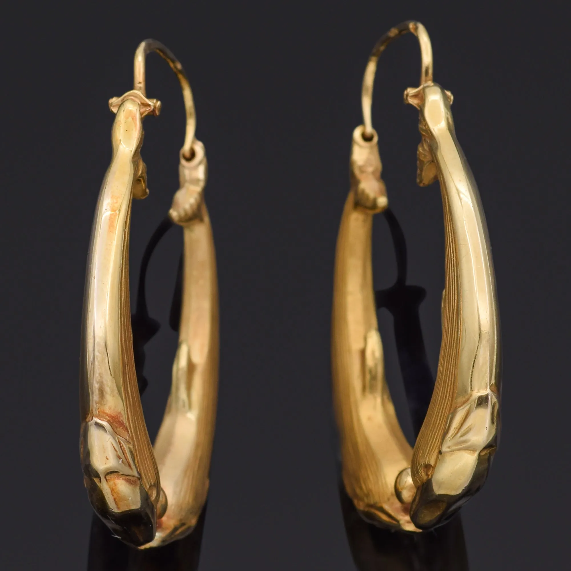 Estate French 18K Yellow Gold Dolphin Hoop Earrings