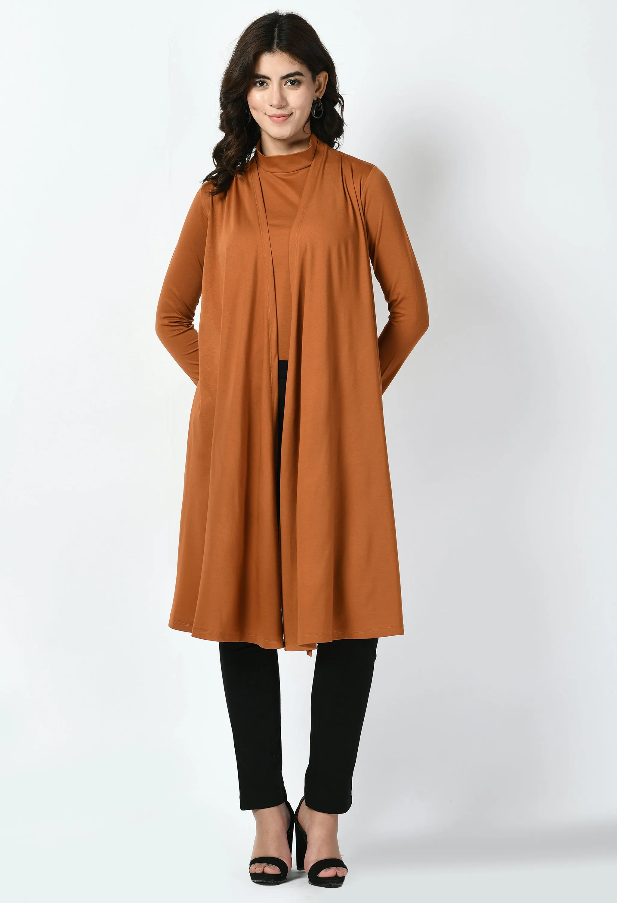 Exude Bravery Knee-length Shrug (Tan Brown)