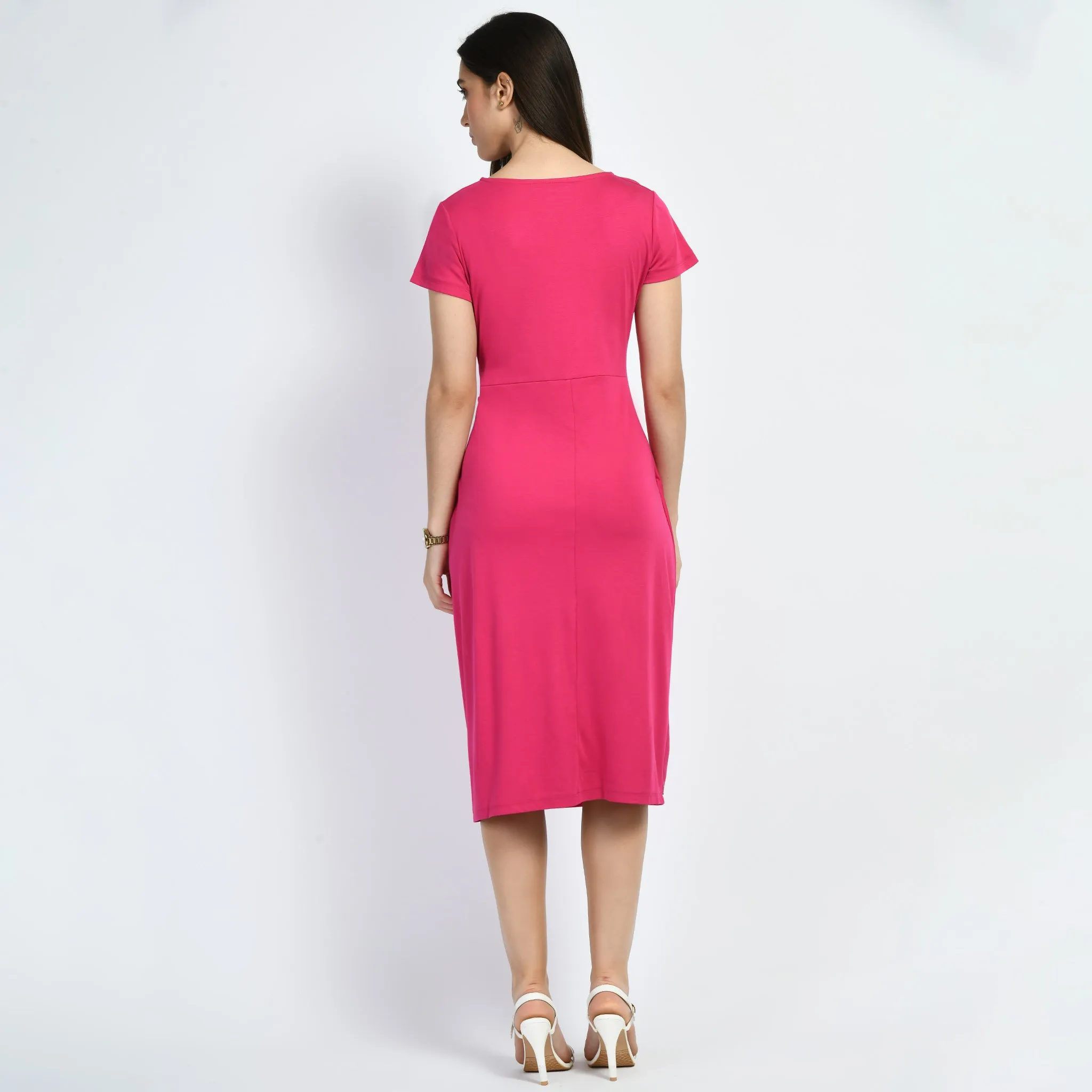 Exude Luminosity Side Knot Wrap Dress (Hot Pink)