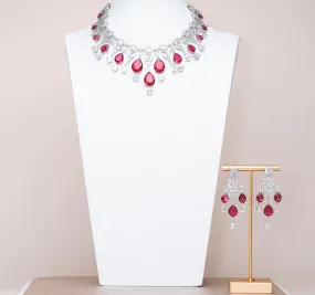 Falna Ruby Red White Gold Luxury Necklace & Earring Set By Jaipur Rose Luxury Indian Jewelry Onli