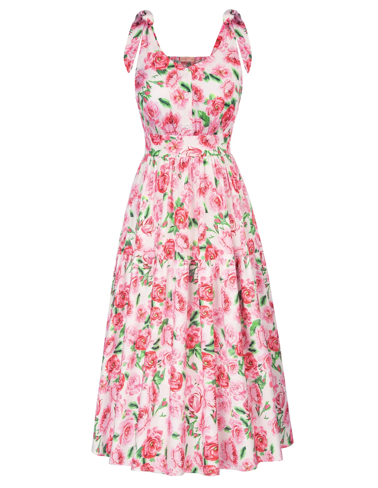 Fans Look of Floral Printed Tiered Midi Dress Sleeveless V-Neck Defined Waist A-Line Dress