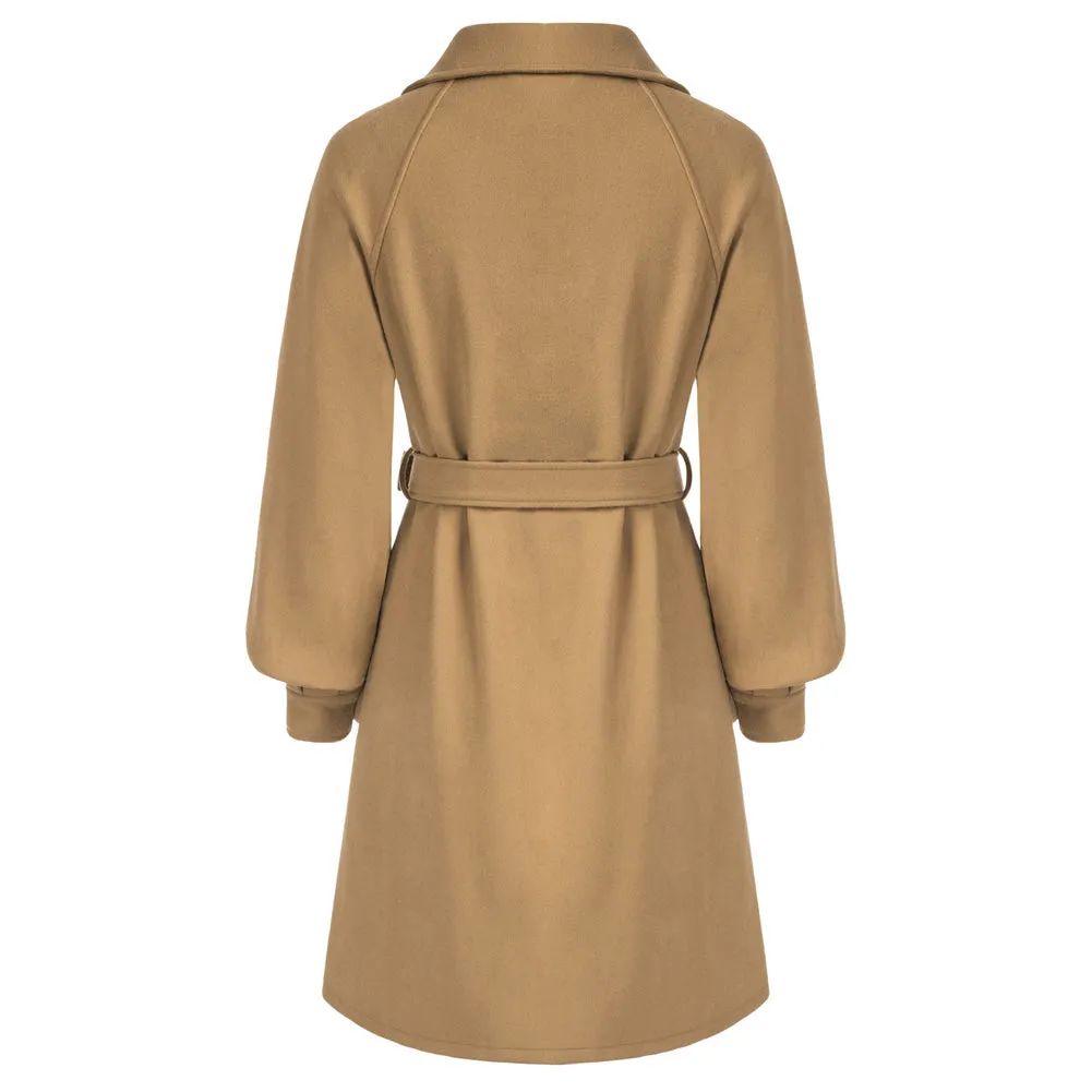 Fans Look of Single Breasted Woolen Coat Long Raglan Sleeve Knee Length Coat