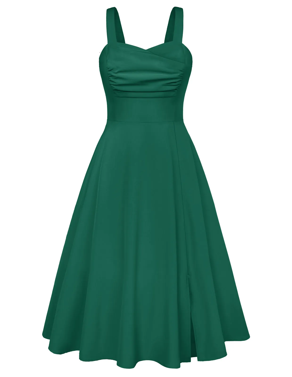 Fans Look of Vintage Cocktail Dress Sleeveless Spaghetti Strap Ruched Slit A Line Swing Dress with Pockets