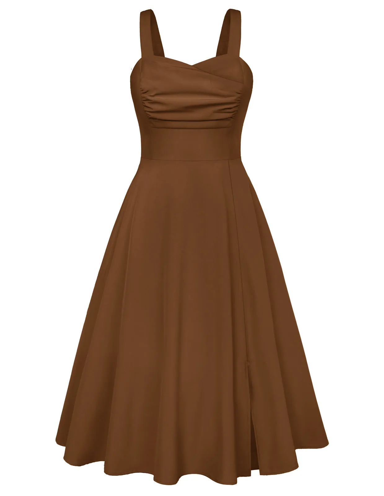 Fans Look of Vintage Cocktail Dress Sleeveless Spaghetti Strap Ruched Slit A Line Swing Dress with Pockets