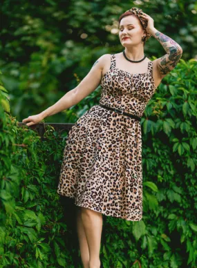 Fans Look of Vintage Leopard Two-Way Defined Waist Dress Ruched Bodice Flared A-Line Dress