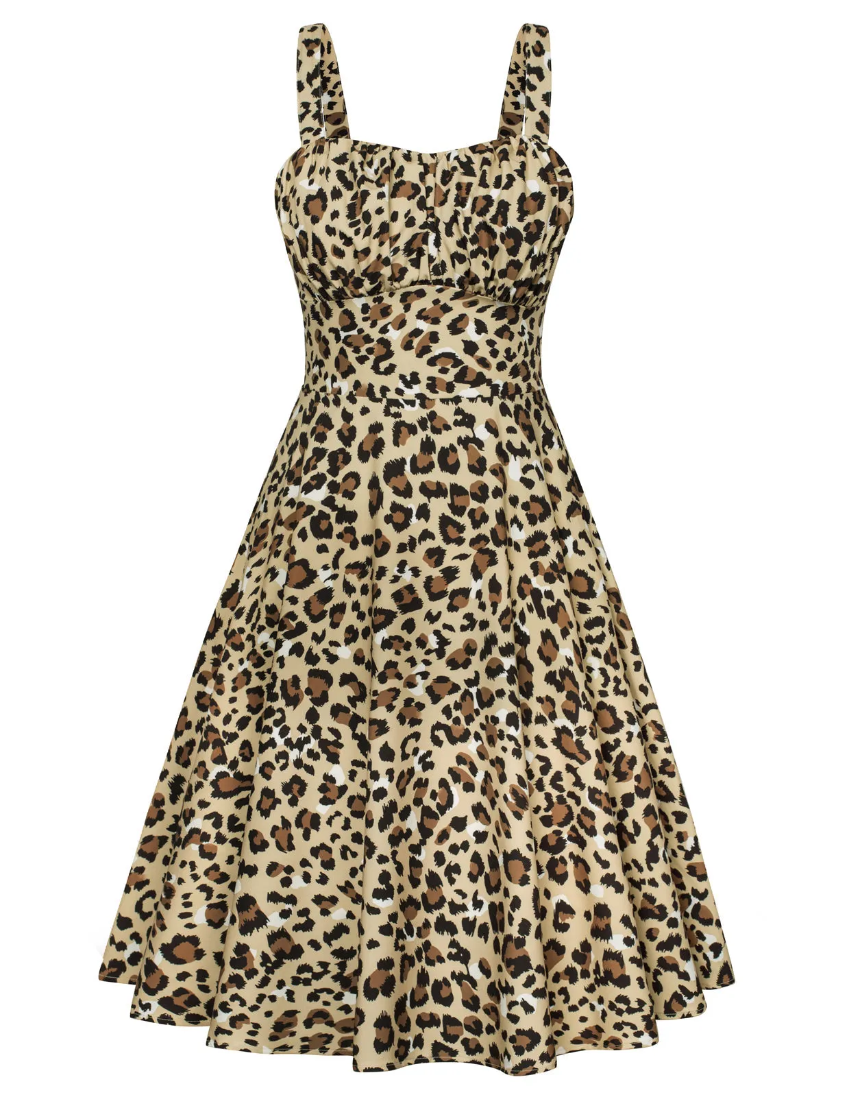 Fans Look of Vintage Leopard Two-Way Defined Waist Dress Ruched Bodice Flared A-Line Dress