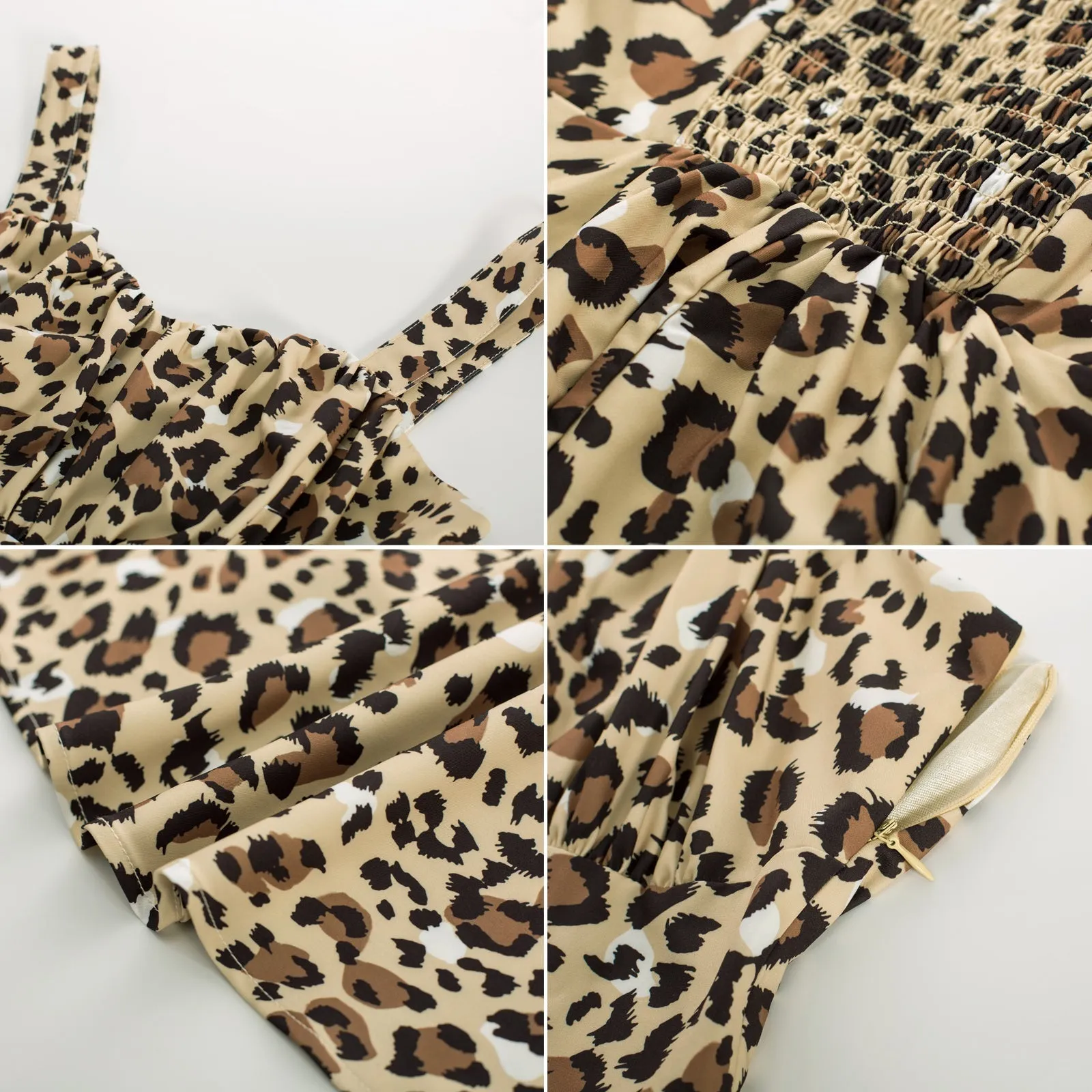 Fans Look of Vintage Leopard Two-Way Defined Waist Dress Ruched Bodice Flared A-Line Dress