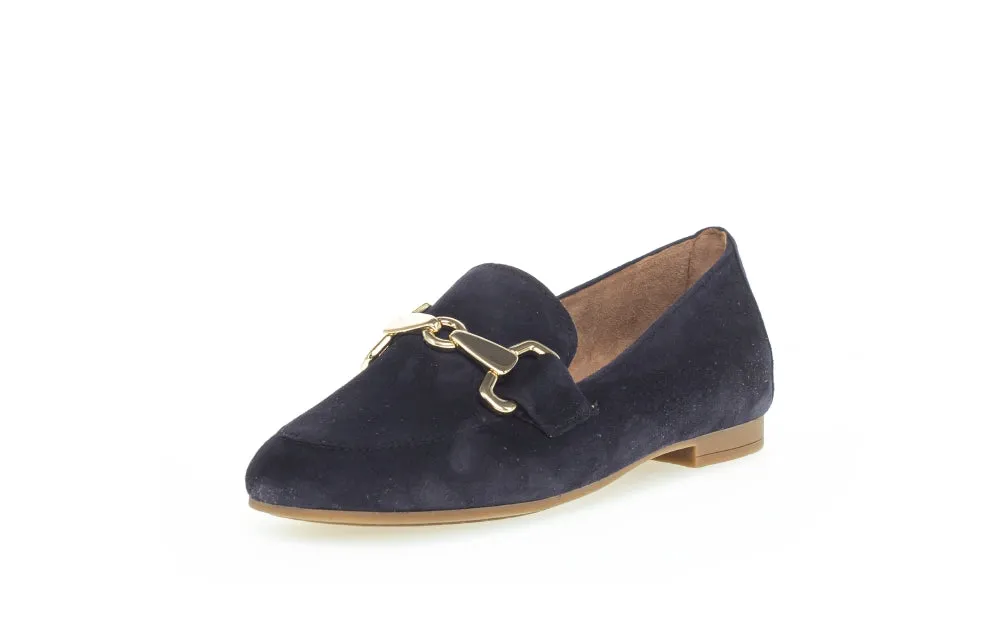 Gabor Navy Suede Loafer Gold Buckle 21136