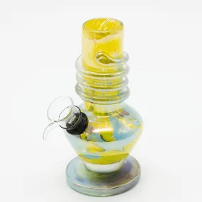 GLASS BONG- MINI NOVA 14cm METALLIC YELLOW W/AQUA CLOUD S/GLASS