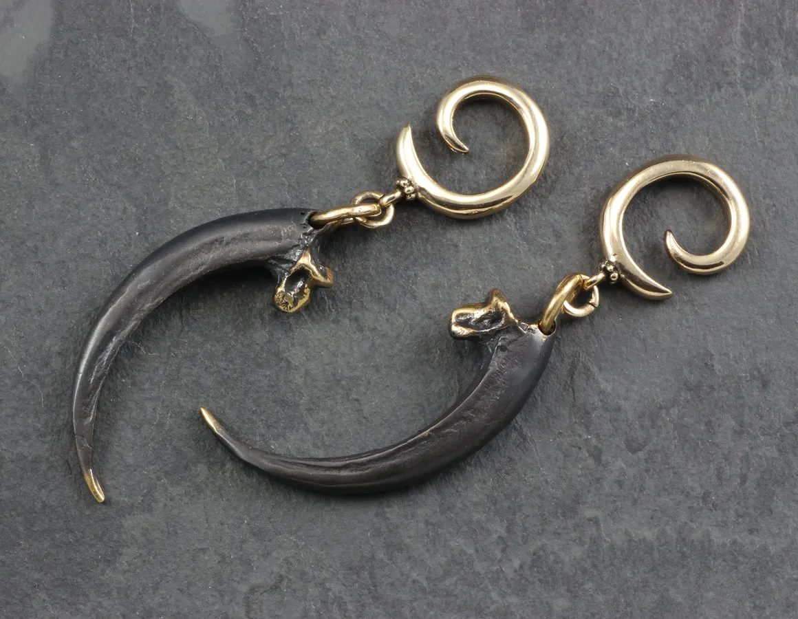 Golden Eagle Talon Gauged Spiral Earrings - Bronze