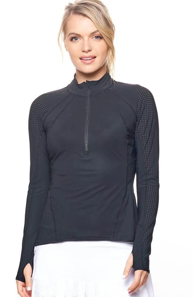 Grace 1/2 Zip Long Sleeve Top Black