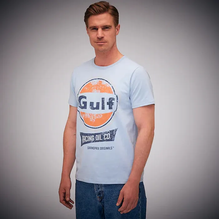 GrandPrix Originals Men's Gulf Vintage Racing Oil T-Shirt - Gulf Blue/Cream