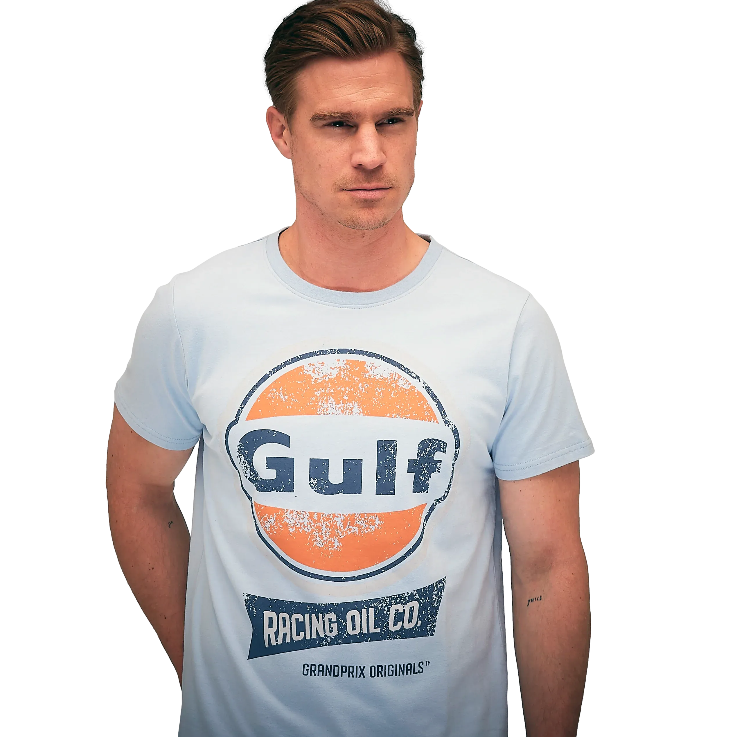 GrandPrix Originals Men's Gulf Vintage Racing Oil T-Shirt - Gulf Blue/Cream