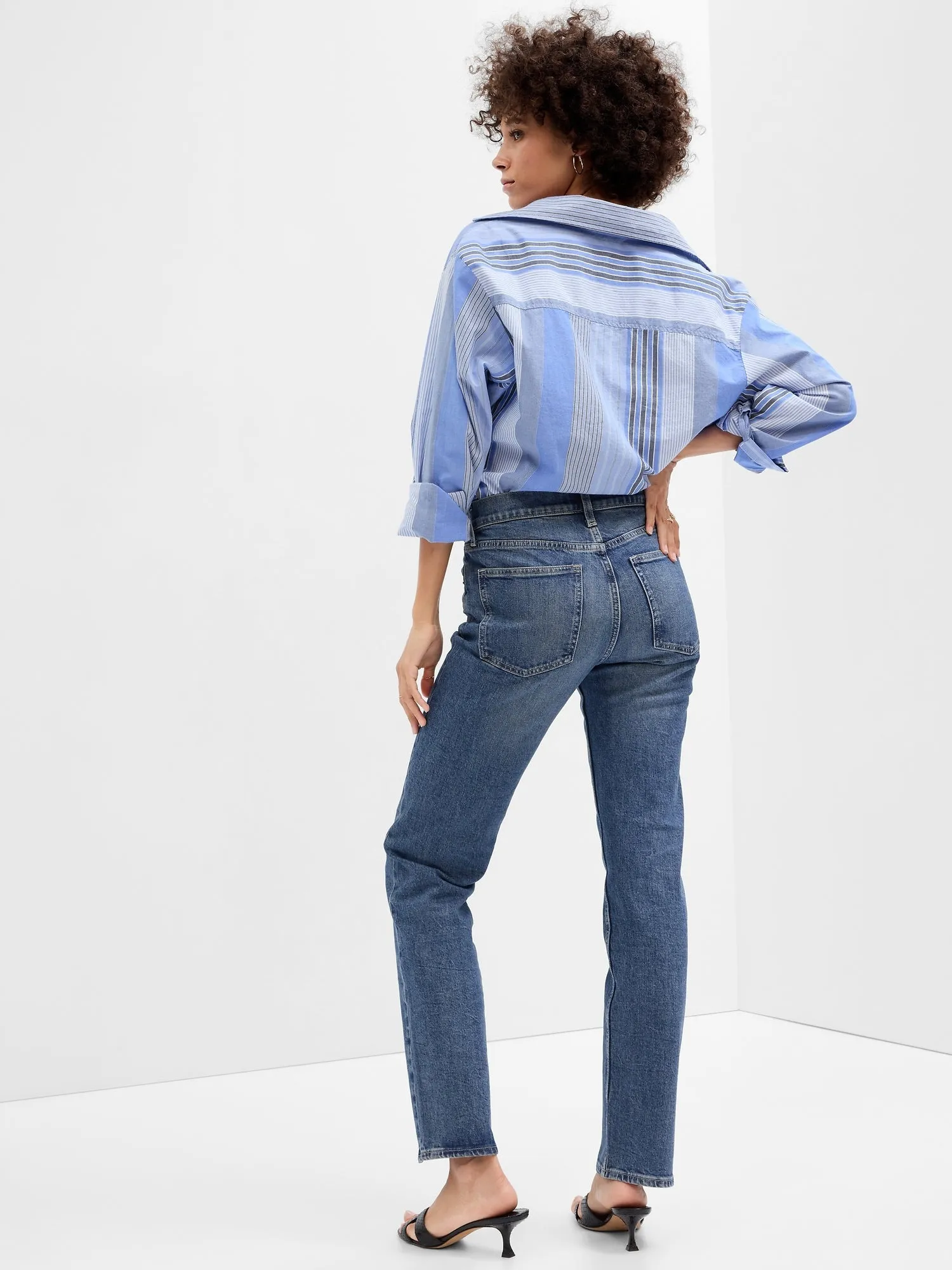 High Rise Straight Jeans with Washwell