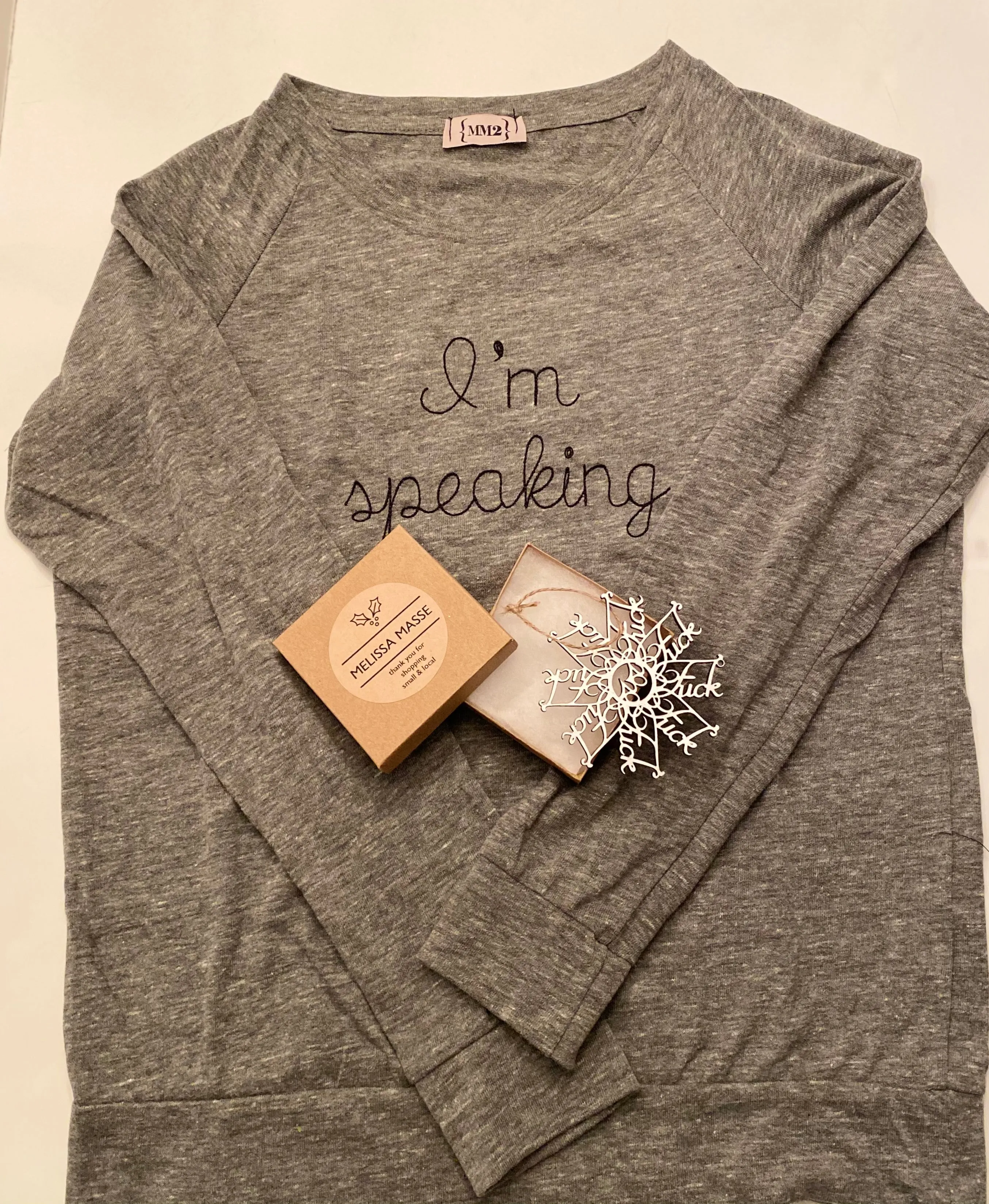 I’m speaking embroidered h. grey  raglan t-shirt