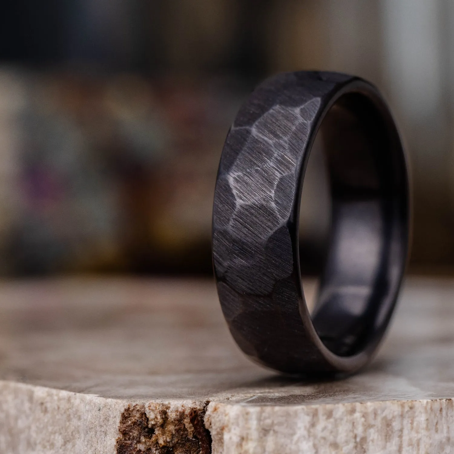 (In-Stock) The Apollo Noir | Men's Hammered Black Titanium Wedding Band - Size 13.25 | 8mm Wide