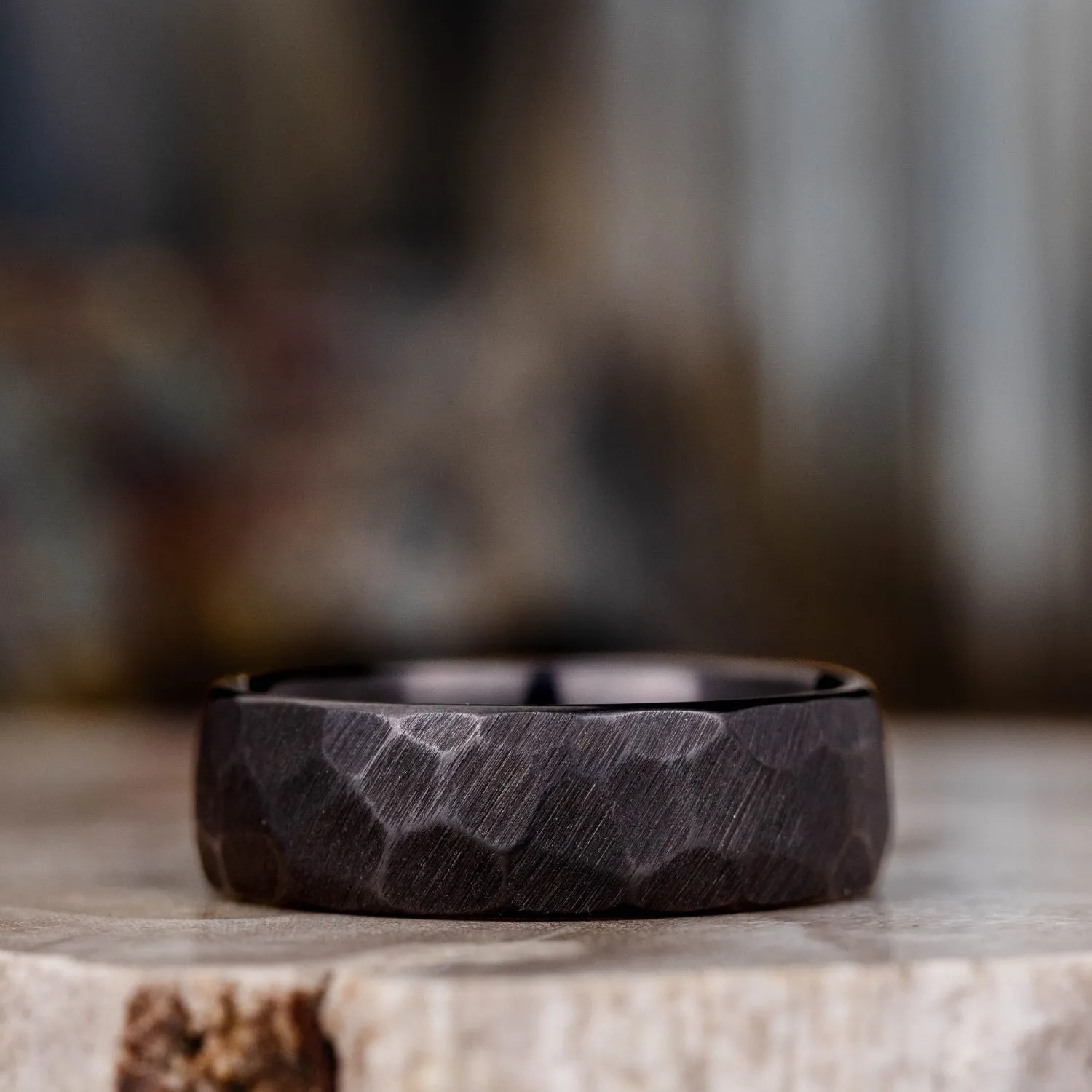 (In-Stock) The Apollo Noir | Men's Hammered Black Titanium Wedding Band - Size 13.25 | 8mm Wide