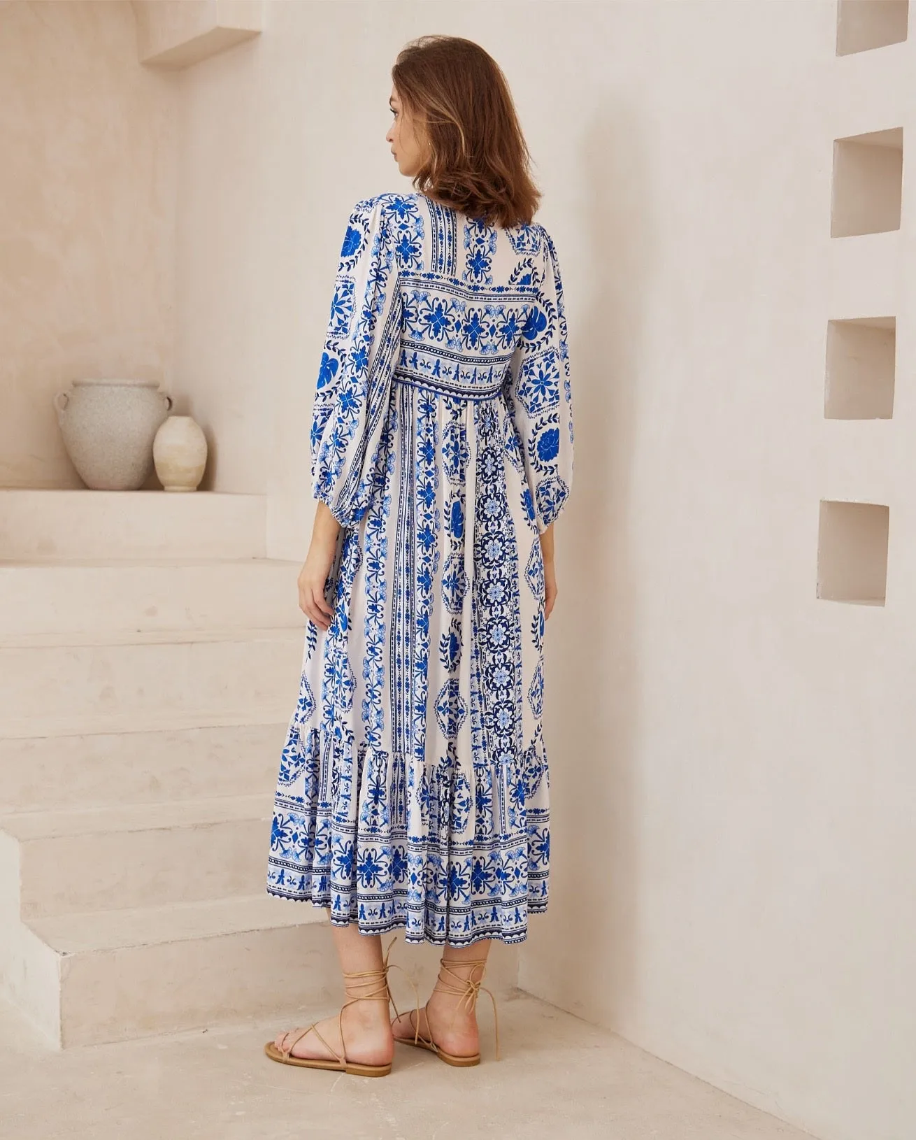 Iris Maxi - Leila Midi Dress Long Sleeve V Neck - Sicily